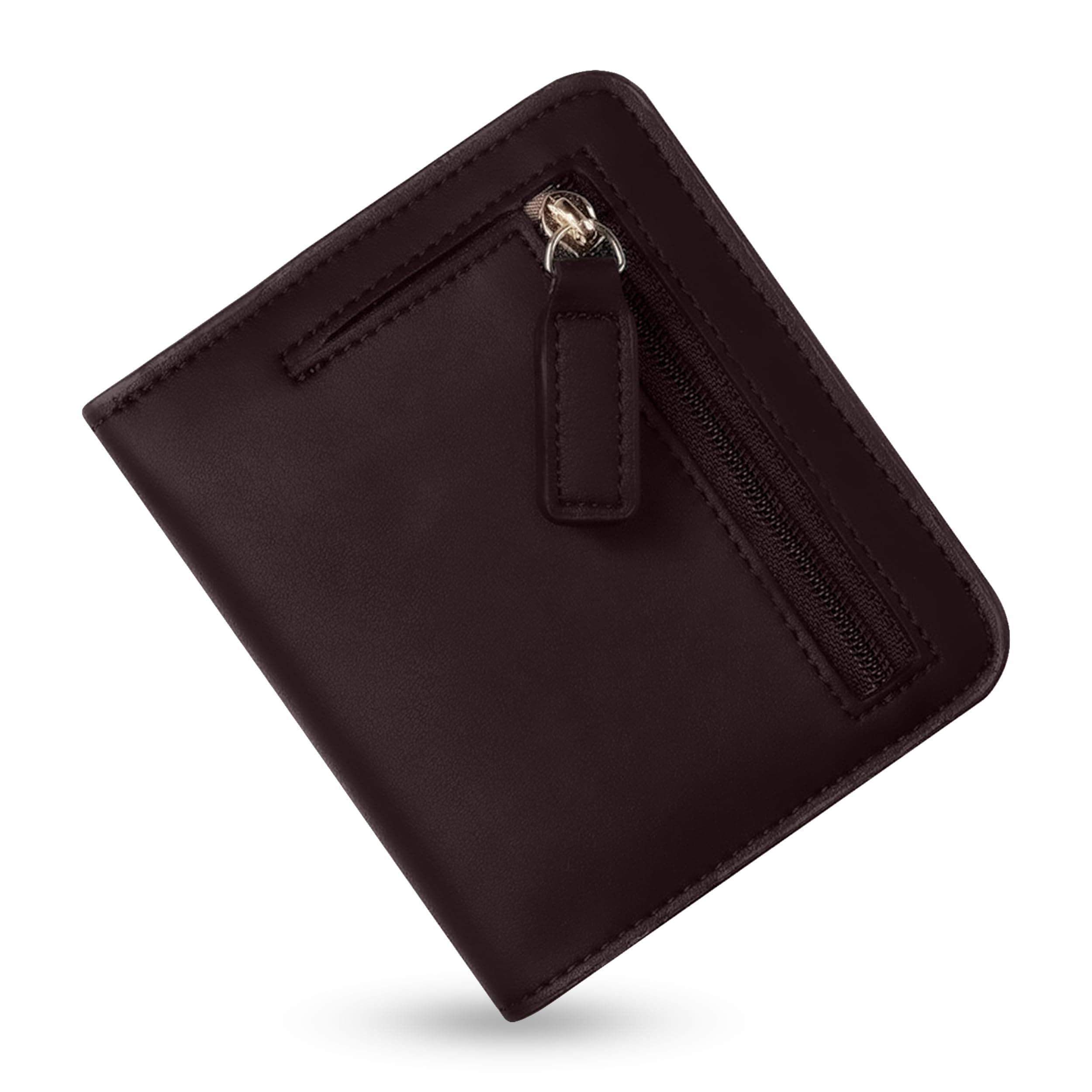 Contacts RFID Blocking Leather Wallet for Men & Women – Slim Bifold Design with Zipper Coin Pocket, ID Window & Multiple Card Slots – Stylish & Compact Purse(Brown)