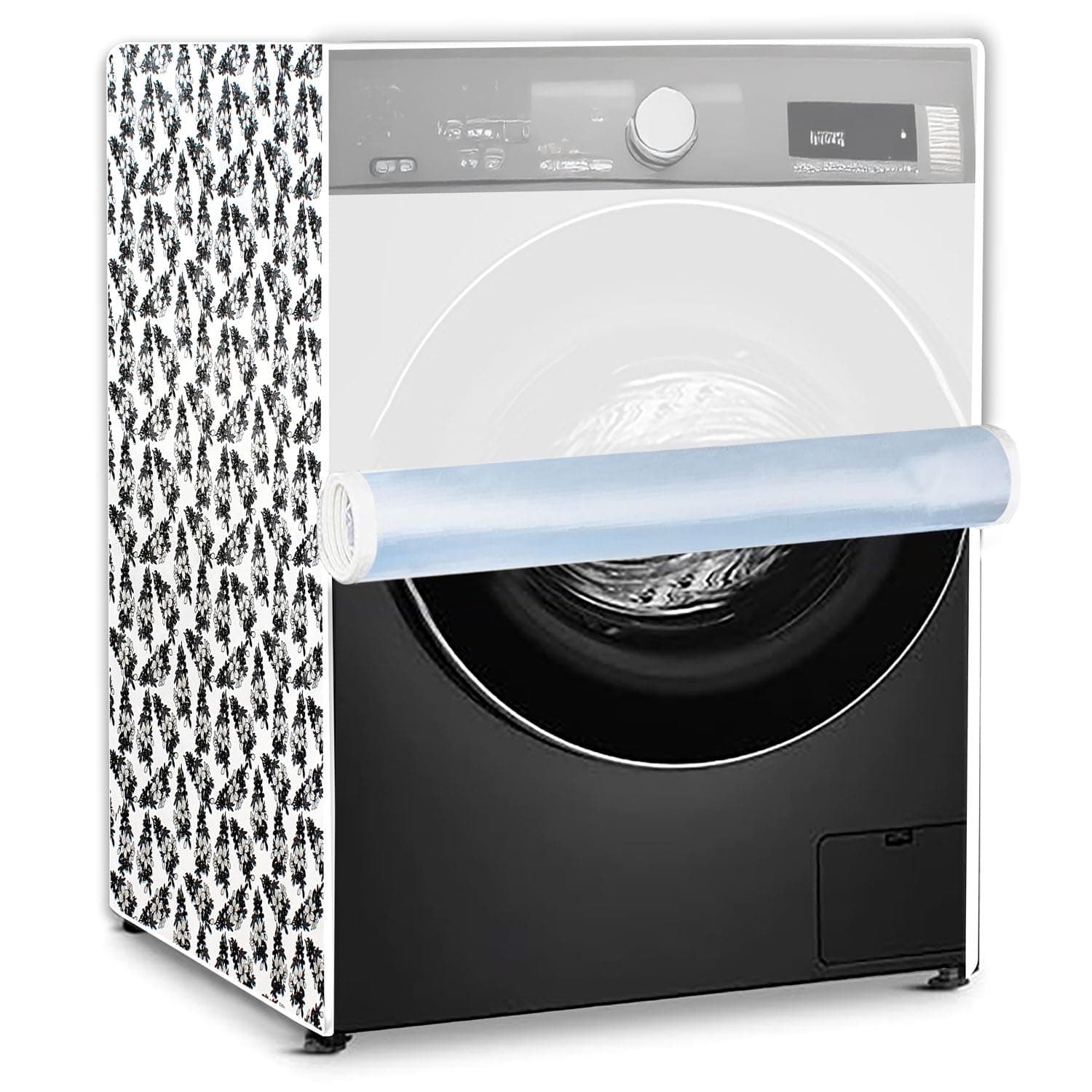 Stylista PVC Washing Machine Cover Compatible for IFB 9 KG Fully-Automatic Front Loading EXECUTIVE SXS ID 9014, Waterproof and Dustproof, Floral Pattern White & Grey
