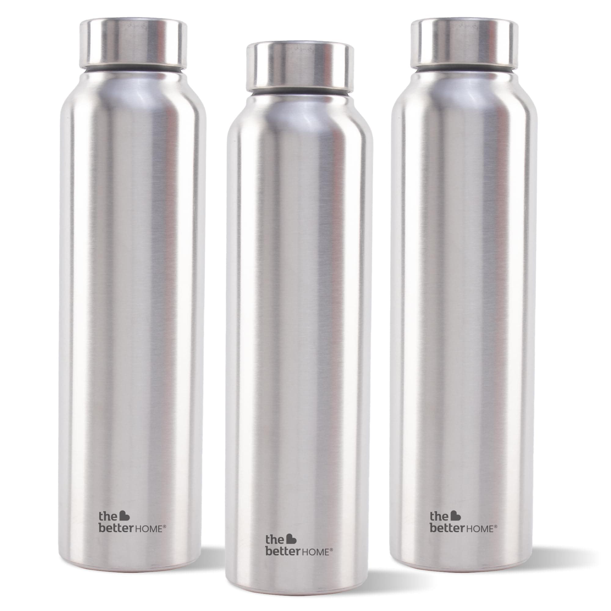 The Better Home 304 Stainless Steel Water Bottle 1 Litre | Durable & Leak-Proof | For Office, Home, Kids, School For Women Men (Silver - 3 Pcs)