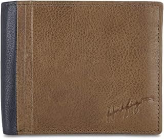 Tommy Hilfiger Men's Global Coin Wallet Brennen - Tan+Navy | 1 Coin Pocket | 2 Compartments | 4 Cards Slots | Stylish Men's Leather Wallet