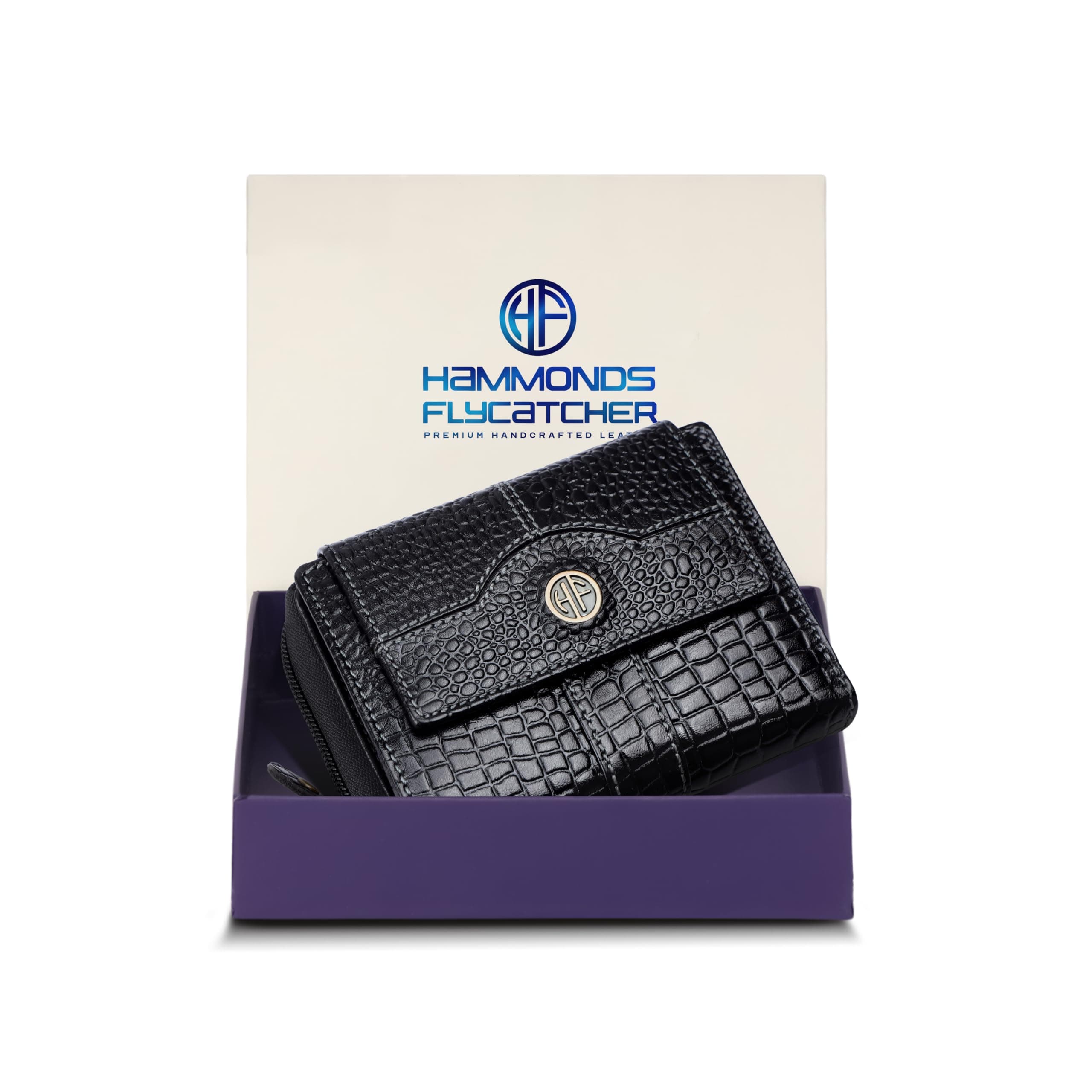 HAMMONDS FLYCATCHER Leather Ladies Wallet for Woman with 14 Card Slots - Clutch Purse for Women, Ladies Wallet for Women Stylish, Ladies Purse for Women Wallet, Gift for Womens - Croc-Black