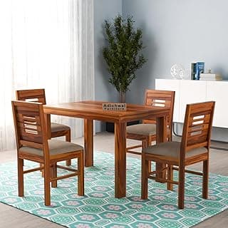 Solid Sheesham Wood 4 Seater Dining Set Dining Table Set with Cushioned Chairs for Dining Room | Living Room | Home & Office | Hotels Restaurant (4 Seater, Honey E)