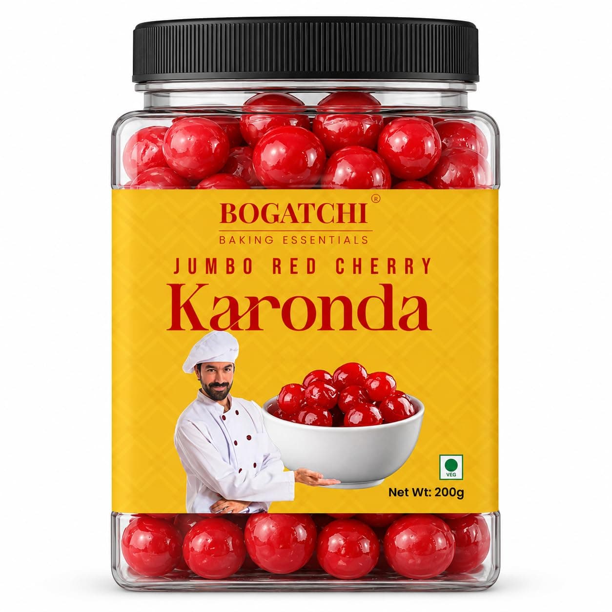 BOGATCHI Big Cherry Karonda for Cake Decoration, Ice Cream Topping & Milkshakes | Red Cherry Karonda | Sweet & Tasty Fruit Garnish for Baking, Desserts & Mocktails | Ready to Use, 200g