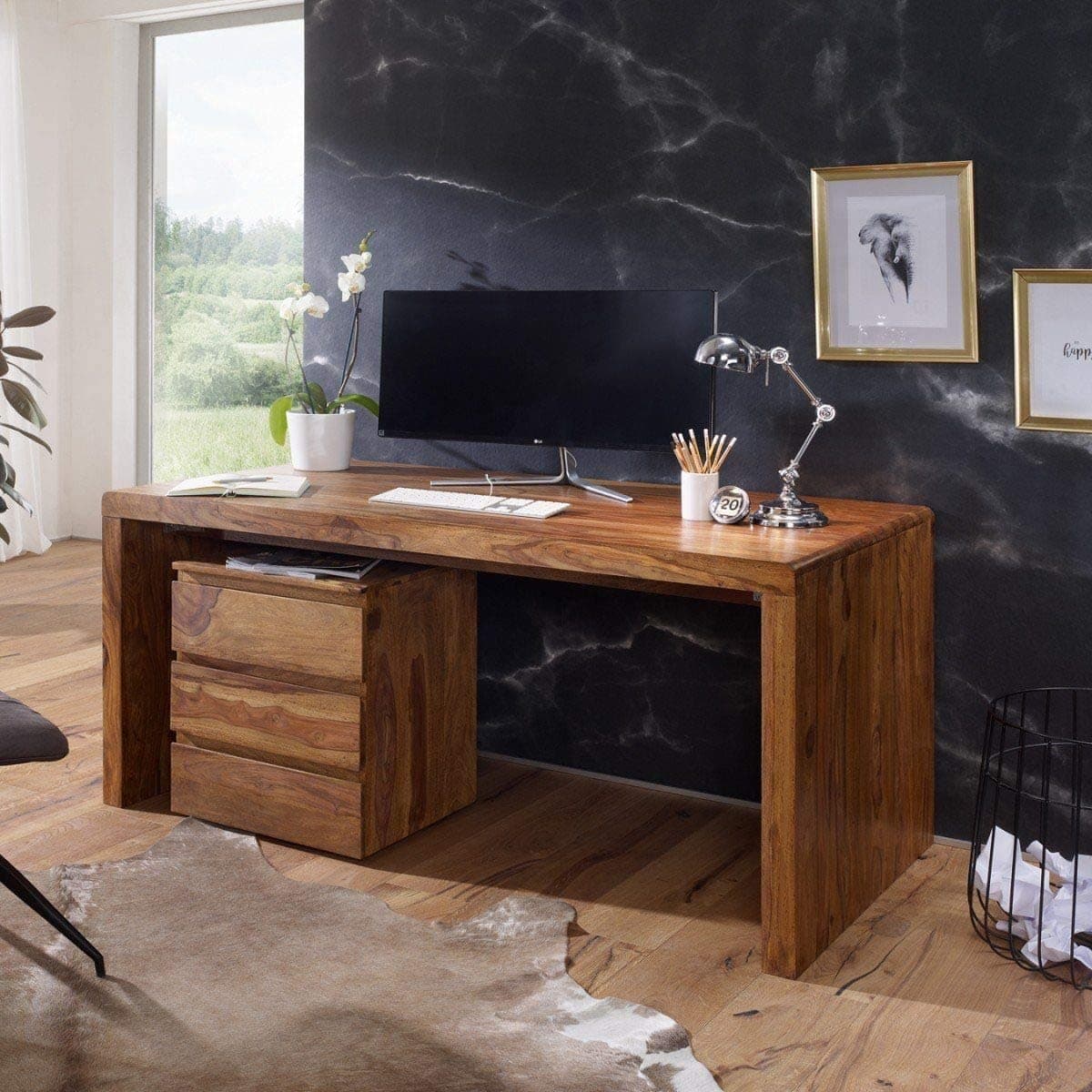 Avish Wood Sheesham Wood Study Table for Home | Solid Wood Work Table for Home Office | Laptop Desk for Students (Brown Finish)