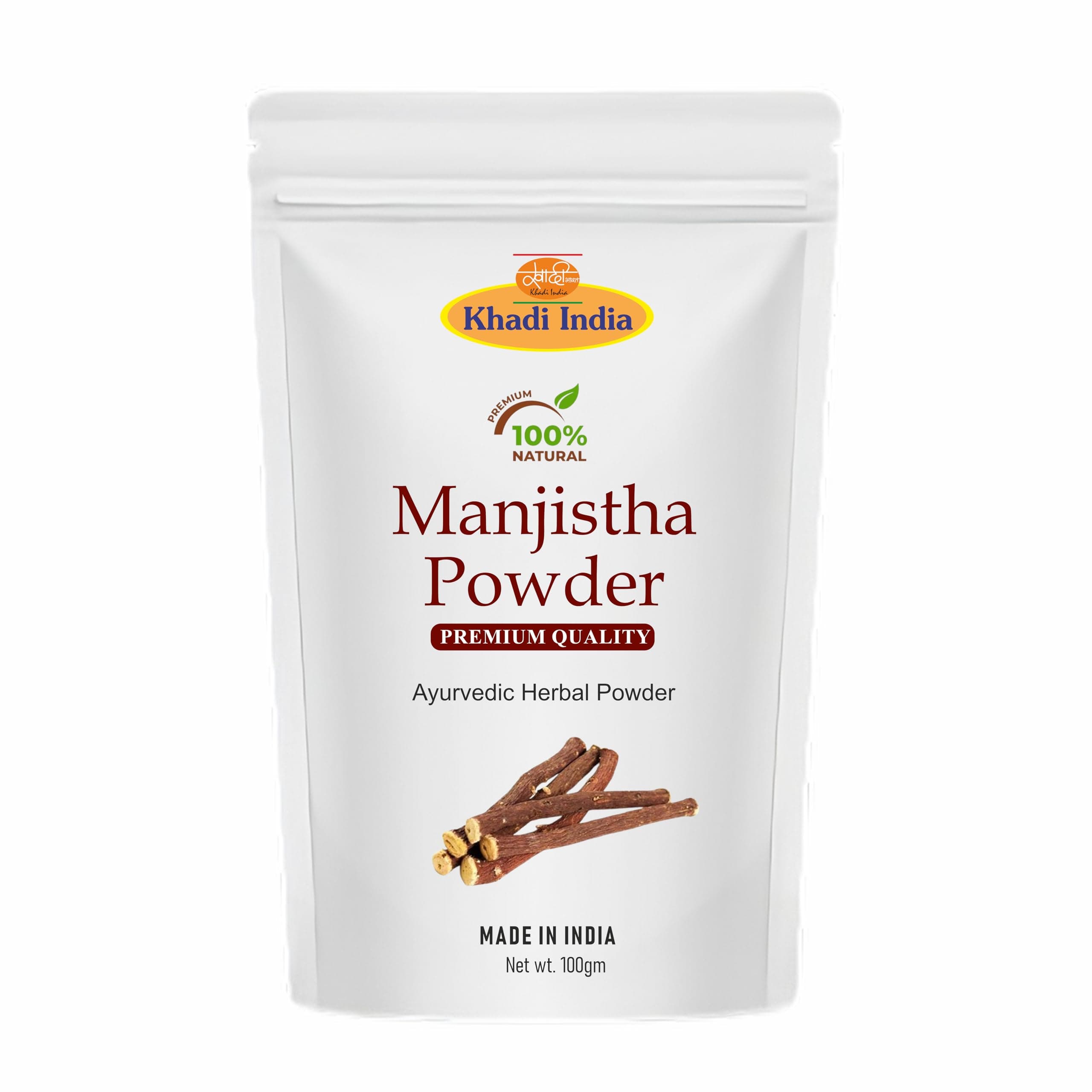 Khadi 100% Pure & Organic Manjistha Powder, 100g |Rubia Cordifolia |100% Pure & Natural for Skin Whitening| Manjistha Powder for face, Hair Care & Skin CareFresh (100gm., MANJISTHA)