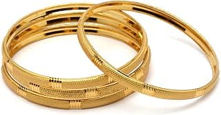 ZENEME Set Of 4 Gold-Plated Classic Textured Handcrafted Bangles