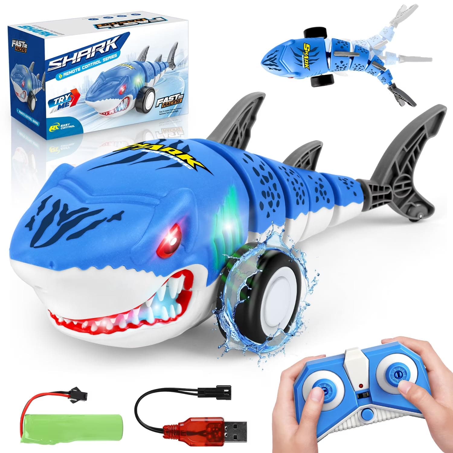 Jack Royal Rechargeable Remote Control Shark Stunt Car for Kids, 360 Rotational, LED Lights, 2.4GHz RC Stunt Toy, High-Speed Shark-Themed Racing Car, Fun Toy and Birthday Gift for Kids (Blue)