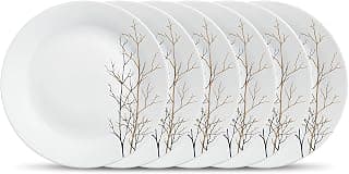 La Opala Diva, Ivory Collection, Opal Glass Quarter Plate Set 6 pcs, Golden Fall, White, Standard