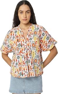 VERO MODA Women Ethnic Motifs Printed Mandarin Collar Cotton Top