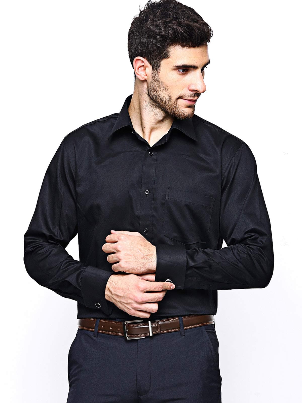 Hancock Solid Pure Cotton Slim Fit Shirt Black | Premium quality Brand Hancock Black Solid Pure Cotton Slim Fit