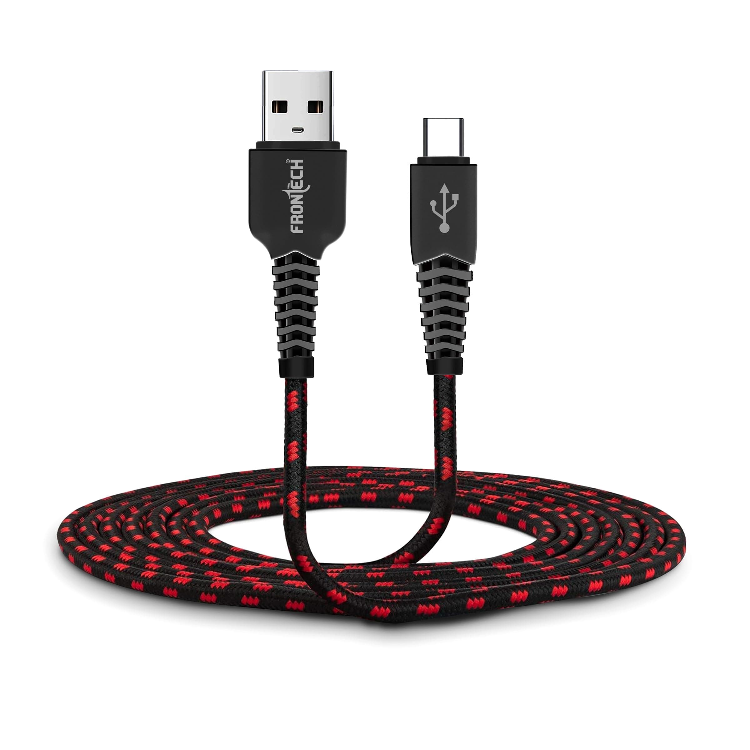 FRONTECH 17W / 3.4A Super Fast Charging 1M Braided USB to Type-C Data Cable for Smartphones, Tablets, Laptops & other Micro USB V8 Devices, Charging and Data Sync (1035 - Black)