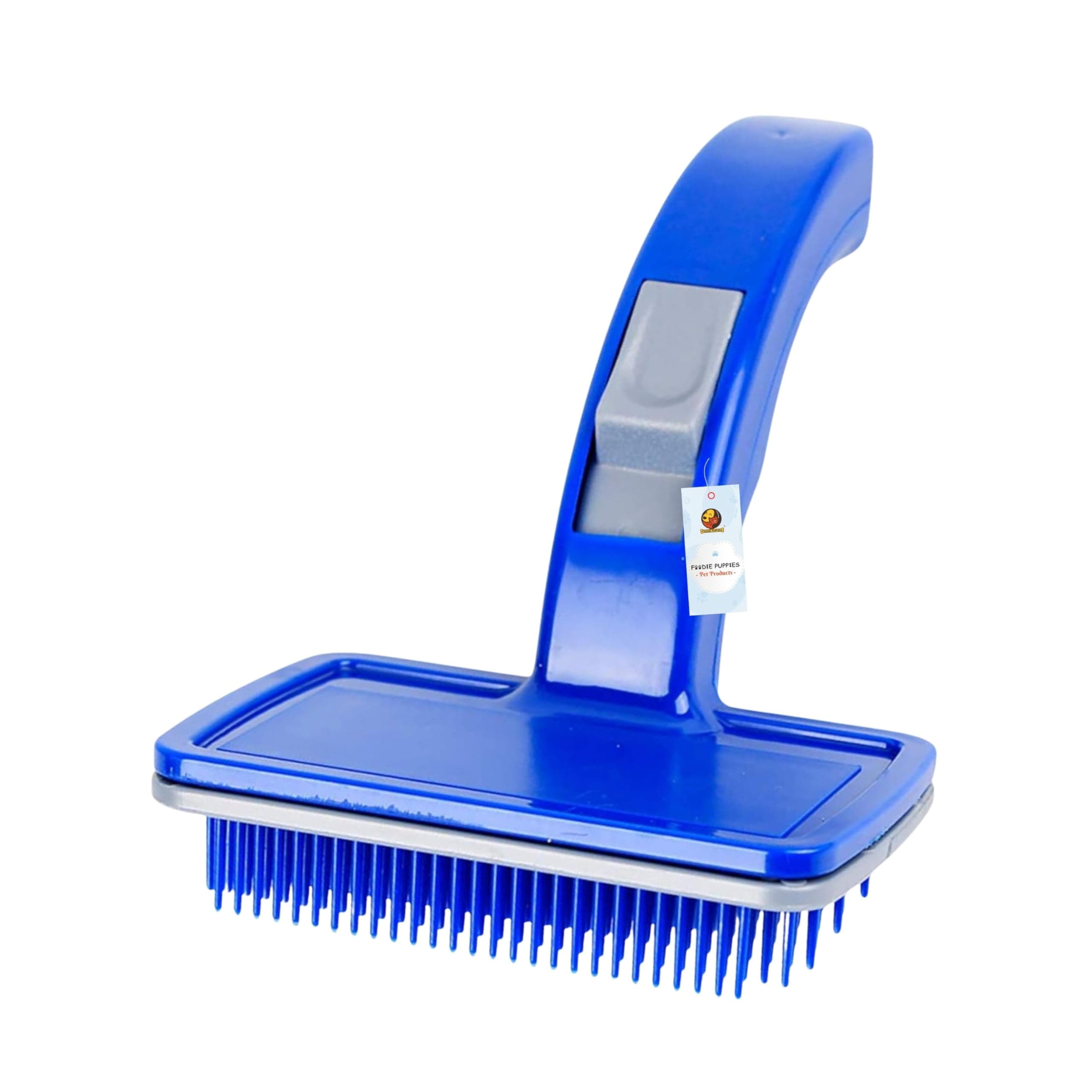 Foodie Puppies Pet Grooming Slicker - (Blue Slicker) | Dogs, Cats, Rabbit & Goat | Long & Short Hair | Shedding Massage Brush | Rectangle Head & Curved Handle Self-Cleaning Pet Comb