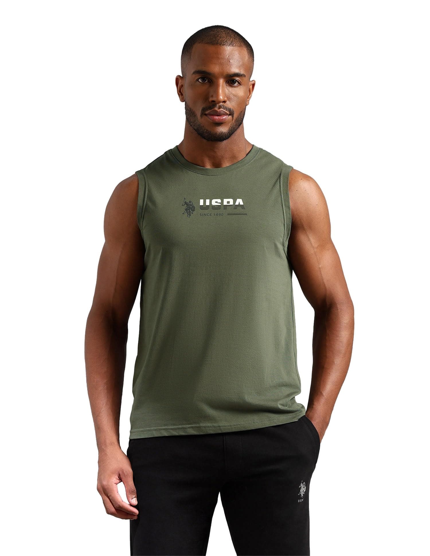 U.S. Polo ASSN. Mens OEV06 Brand Print Comfort Fit Gym Vest