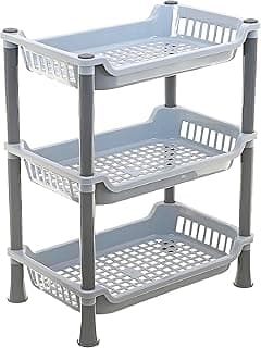 Kuber industries Plastic 3 Layer Multi-Purpose Kitchen Storage Basket Rack|Vegetable Basket for Kitchen (Grey Tiered Shelf)
