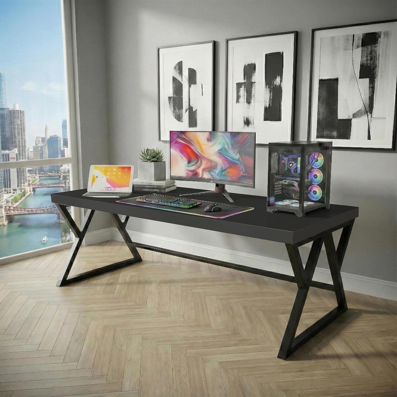 Klaxon Modern Computer Table for Home PC – Multipurpose Office Desk for Home & Work | Gaming Table, Computer Table, Desktop Table for Home Office (Riva Black Medium)
