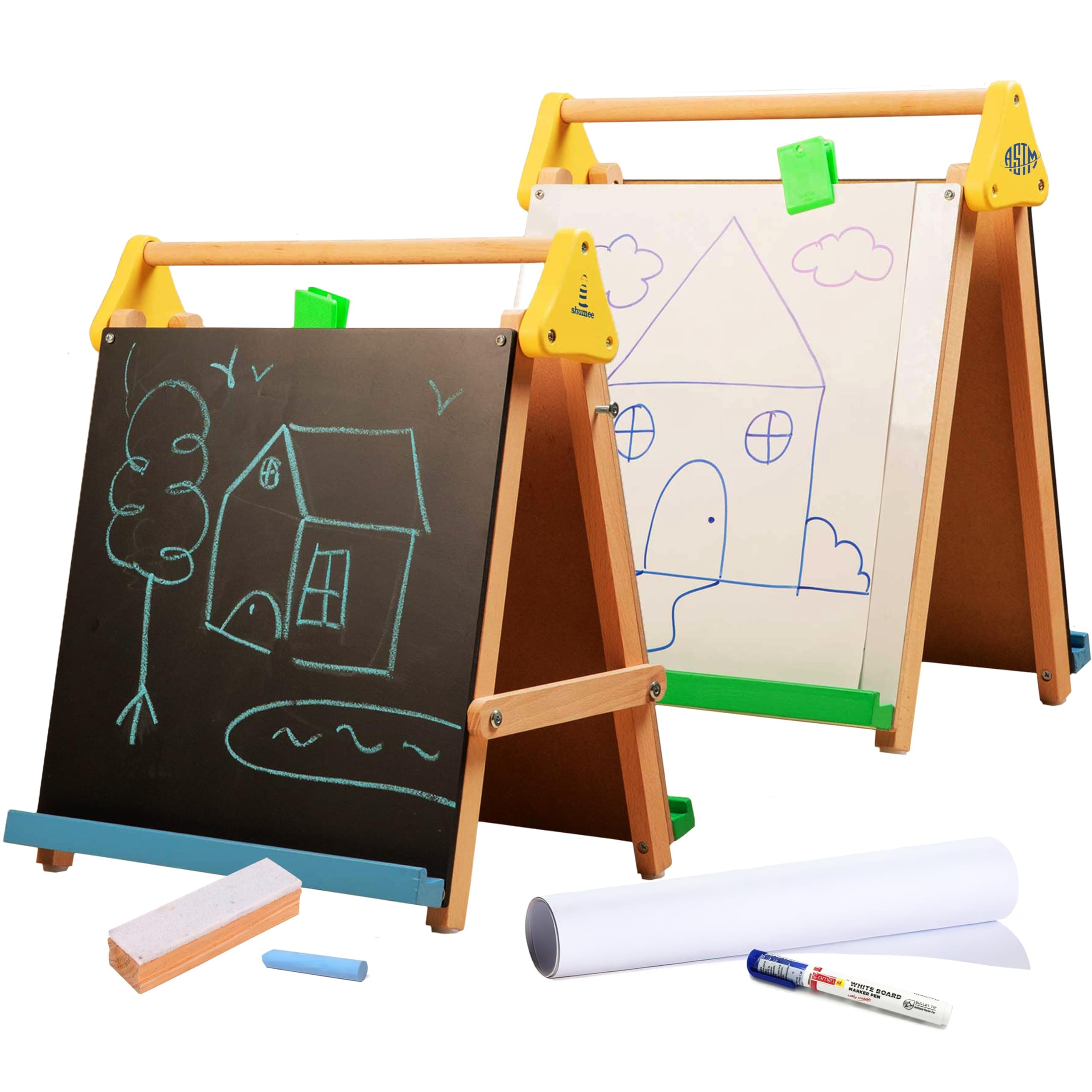 Shumee Wooden 3-in-1 Double Sided Table Top Easel | (2 Years+) | Kids Art Easel with Black & White Board & 25 Large Sheets | Drawing Painting Writing Toy | Drawing Board for Kids | Montessori Toys