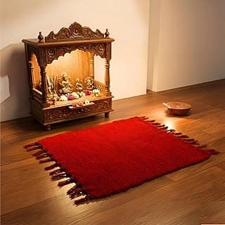 Gellon Traditional Cotton Prayer Mat for Puja, Red Asan for Prayer, Sitting, Meditation, Small Carpet Mat Rug for Floor in 24 x24 Inch in Red Color