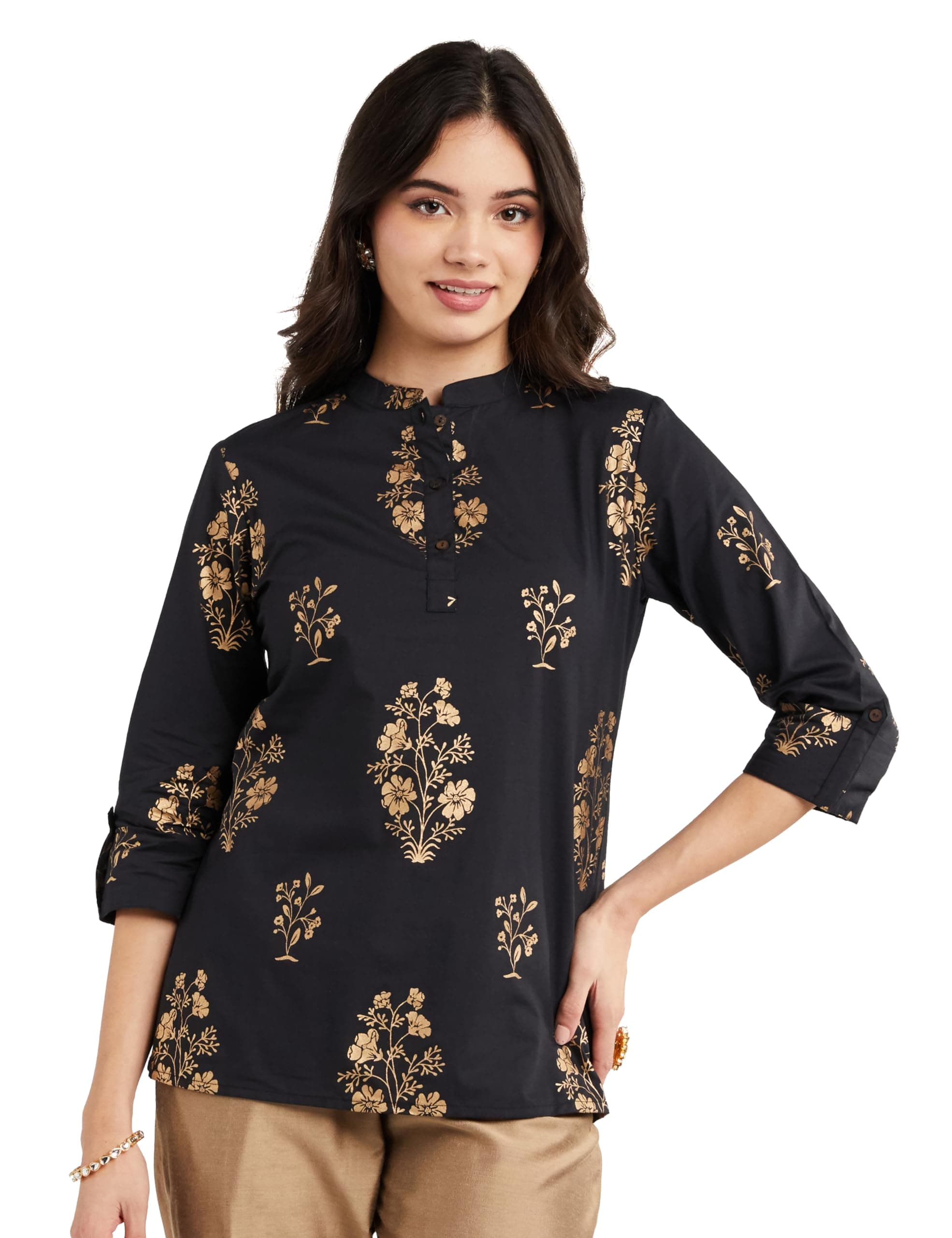 Amazon Brand - Myx Women's Printed Regular Cotton Short Kurti (Available in Plus Sizes)