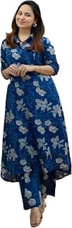Arayna Women's Cotton Floral Printed Co-ord Set - Straight Kurta Palazzo Pants, Blue
