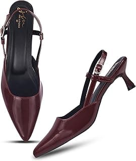 JM LOOKS Women’s Kitten Heel Slingback Heel | Pointed Toe Patent Dress Shoes with Adjustable Strap