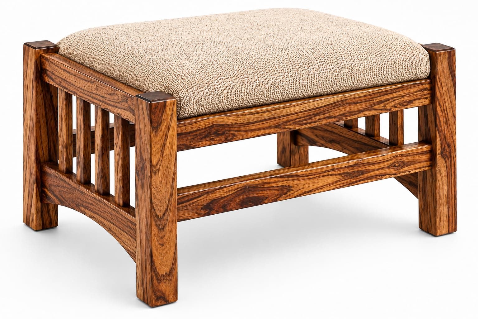 Genuine Decor Sheesham Wood Ottoman Stool for Living Room | Solid Wooden Dressing Table Stool with Cushion Seating 50 x 30 x 30 cm, Beige (Ottoman Stool)