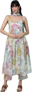 W for Woman White Floral Printed Flared Kota Kurta and Straight Pants Set