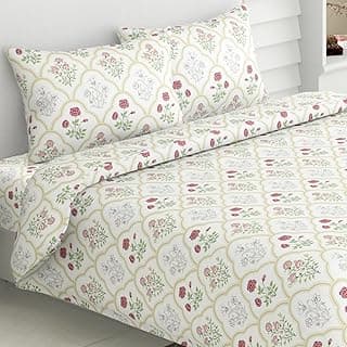 haus & kinder King Size Bedsheet with 2 Pillow Covers, 186 TC Cotton Bedsheets for Double Bed King Size 108X108 Inches Flat Bed Sheet | Rose Serenity