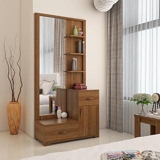 Spacewood Dressing Table | Harmony | 3 Year Warranty | 3 Shelves & 2 Drawer, 1 Shutter Storage, Vanity Table for Bedroom, Living Room, and Home| Engineered Wood | Natural Teak
