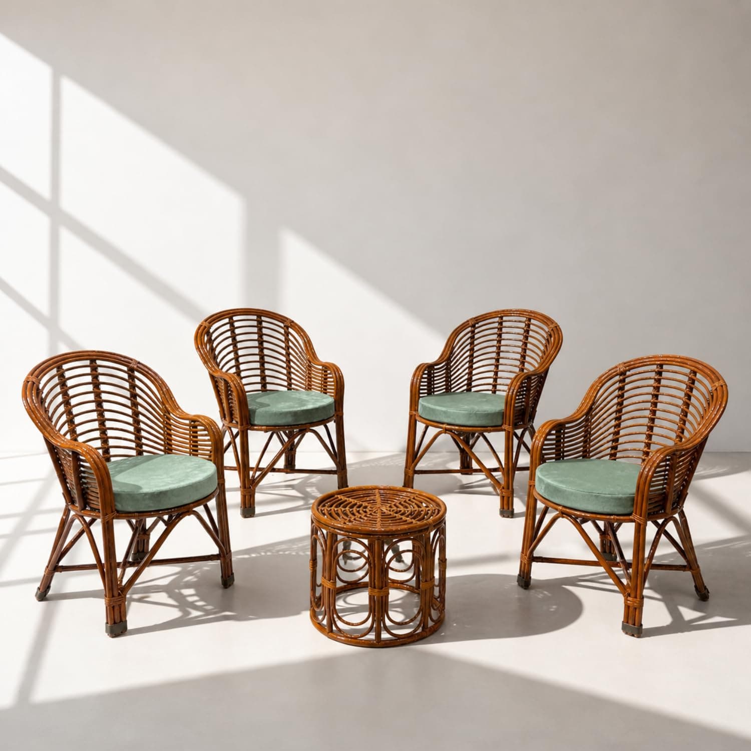 CANE CRAFTS Premium Bamboo Chair Set with Table|Kursi|Garden Chairs with Table|Chairs for Living Room, Home, Bedroom, Kitchen, Office, Outdoor & Garden |Set of 4 Chairs & 1 Table (Brown)