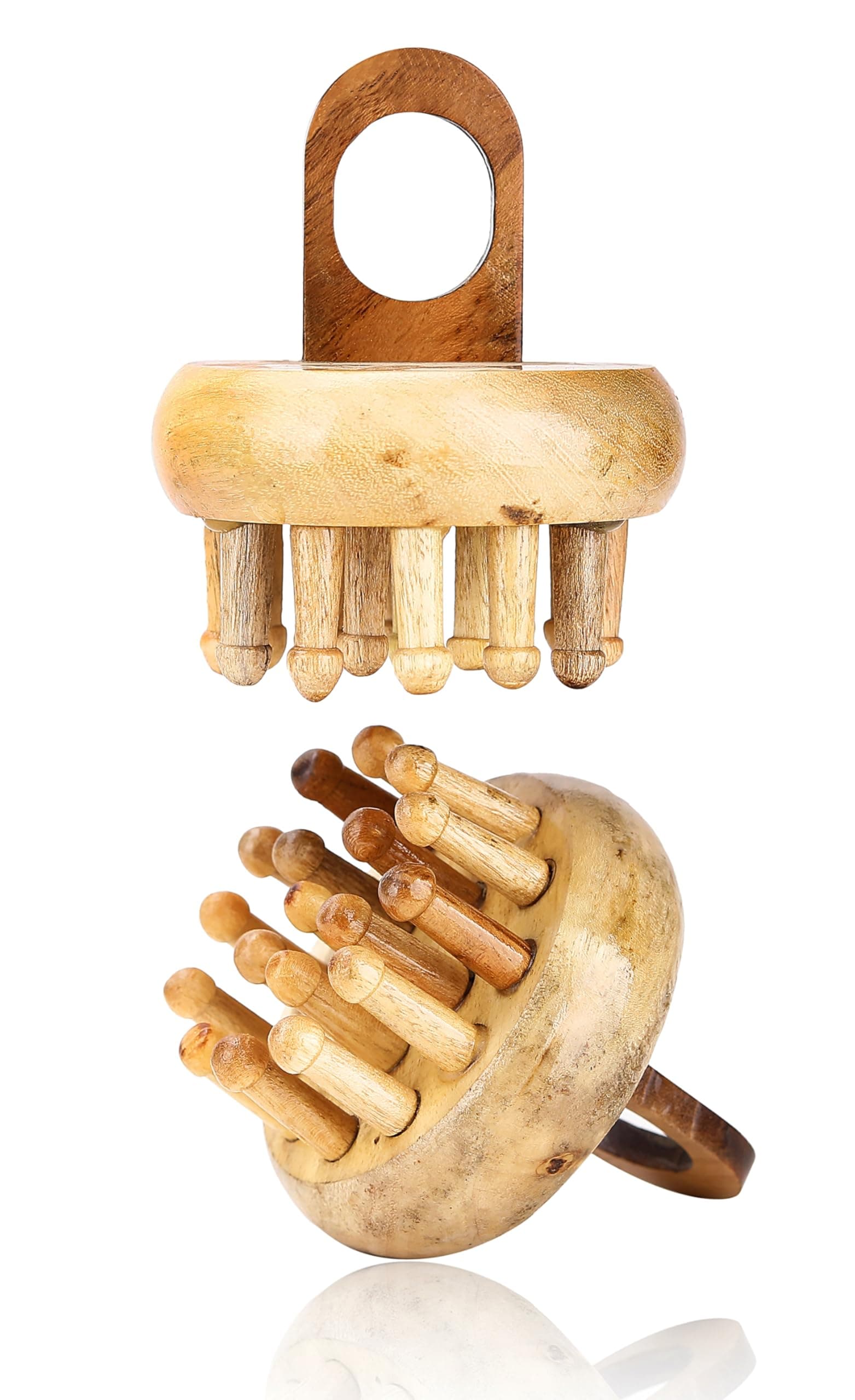 Flavoma Natural Wood Tooth Hair and Scalp Massager Comb | 18 Teeth Massage Comb | Shampoo Brush, Wet and Dry For Reduces Dandruff and Stimulates Hair Growth | Multifunctional Meridians Scalp Massager