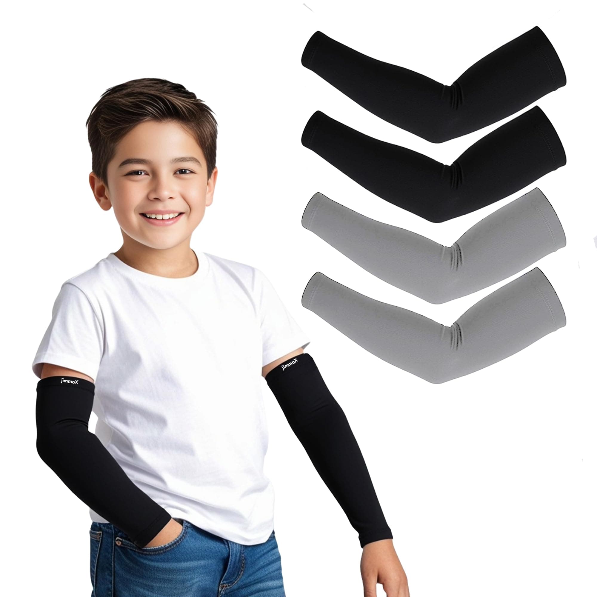 Jimmox Kids Arm Sleeves – Protective Arm Covers for Boys & Girls, Ages 5–13, UV Sun Protection, Perfect for Sports, Cycling, Running, and Outdoor Activities