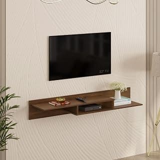 BLUEWUD Millie Engineering Wood Wall Mount TV Entertainment Unit Set Top Box Stand/TV Cabinet Panel with Shelves for Books & Décor Display Unit Bed Living Room Upto 50 Inches (Brown Maple)