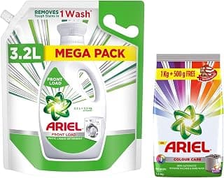 Ariel Front Load Matic Liquid Detergent 3.2Ltr & Colour Detergent Washing Powder - 1 Kg With Free 500 G Powder
