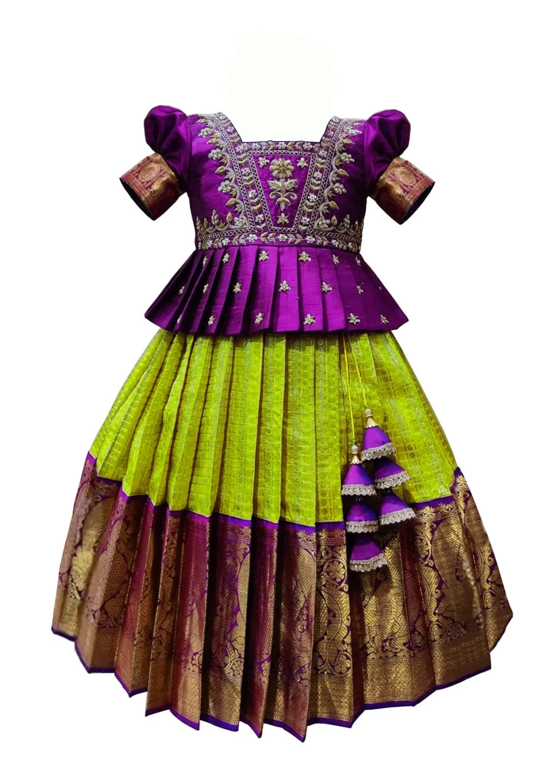 White Button Girls South Indian Pattu Pavadai | Traditional Jacquard Silk Lehenga Choli Set