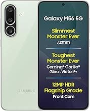 Samsung Galaxy M56 5G Mobile (Light Green,8GB RAM,128GB Storage)| Segment Slimmest | Gorilla Glass Victus+| 10 Bit HDR Video| 50MP Camera| AI | Vapour Cooling Chamber| Lag-free Gaming| Without Charger