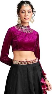 Women Velvet Embroidered Crop Top