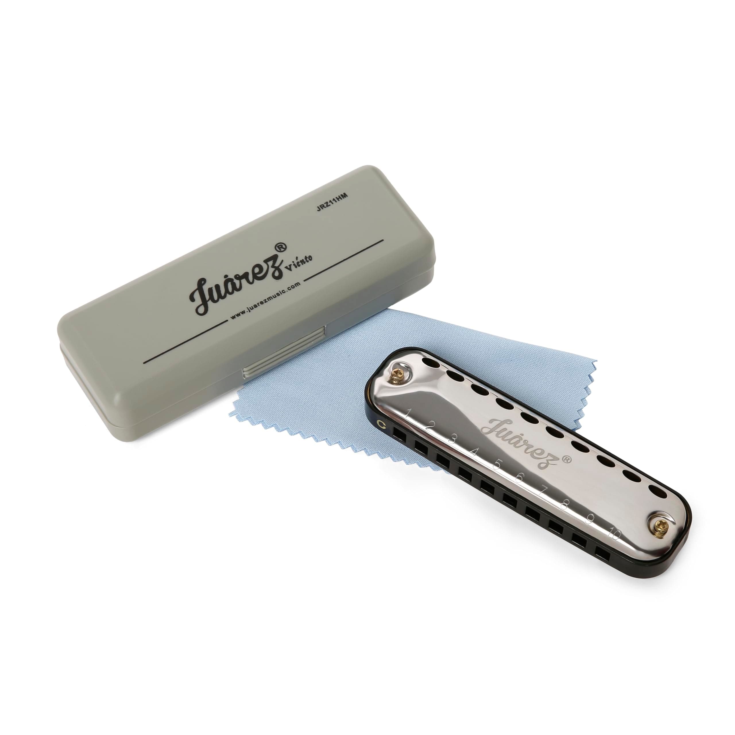 JUAREZ JRZ11HM Slim Harmonica | 10 Hole C Key Blues Mouth Organ for Kids & Beginners | Brass Reeds, ABS Comb with Case