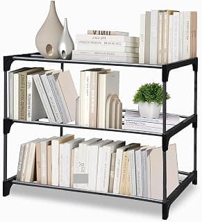 3 Tier Metal Book Shelf Tall Narrow Storage Rack for Kids and Adults Modern Bookshelf Unit for Nursery, School, Home, and Office, Floor Mount Open