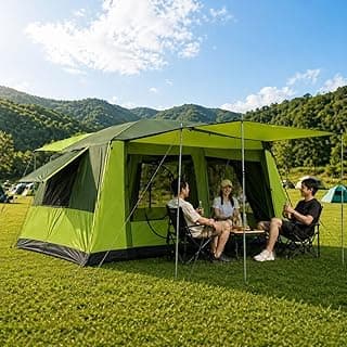 9-12 Person Camping Tent for Adults Waterproof Outdoor Dome Camping Tents for Travel Picnic Hiking Trekking Portable Dome House Tent(L-410 * 305 * 200cm, Light Green)