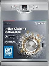 Bosch 13 Place Setting (fits up to 70 utensils) Free-Standing Dishwasher for Indian Utensils | Hygiene+ & Intensive Kadhai Program (SMS66GI01I, Silver Inox, Removes 99.9% Germs, Inbuilt Heater)