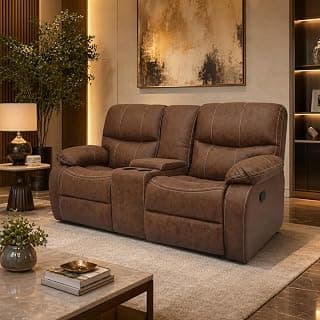 The Couch Cell | Two Seater Recliner Sofa | Tan Suede Fabric Upholstered Recliner | 2 Person Manual Reclining Sofa | Comfortable Living Room Home Theatre Seating