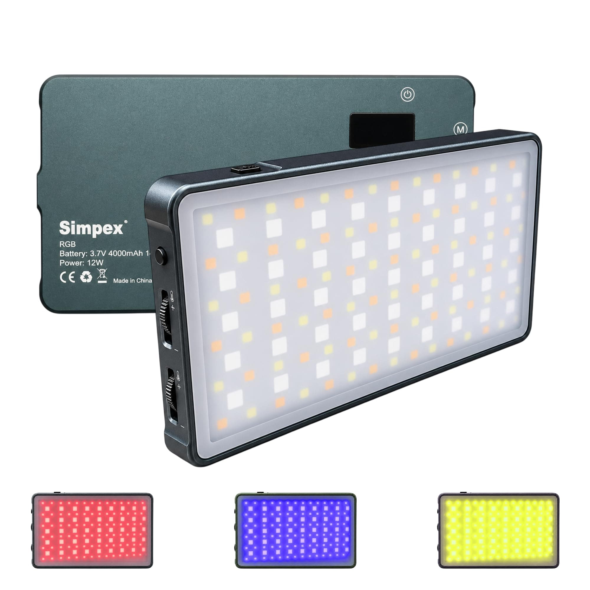 Simpex RGB Pocket LED Video Light with 4000mAh Rechargeable Battery, 2500K-9900K Adjustable Color Temperature, Full RGB HSI 360° Control, 1200 Lux, USB-C Camera Light for Photography & Video