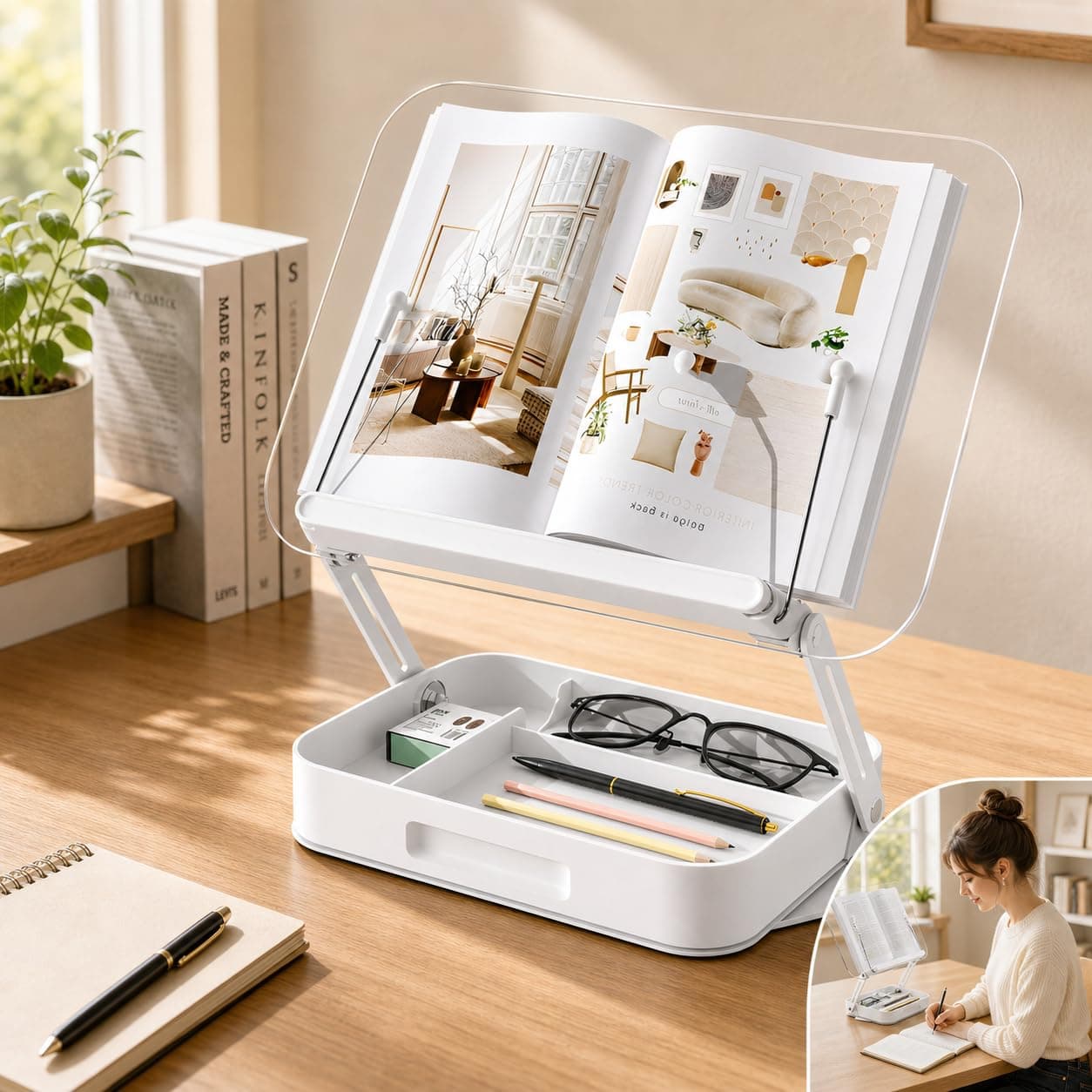 Sunchhaya Acrylic Book Stand for Reading, Writing, Painting and Used As Laptop Stand for Desk, 360 Degree Rotatable Acrylic Book Reading Stand Adjustable Height-Angle (R22H)