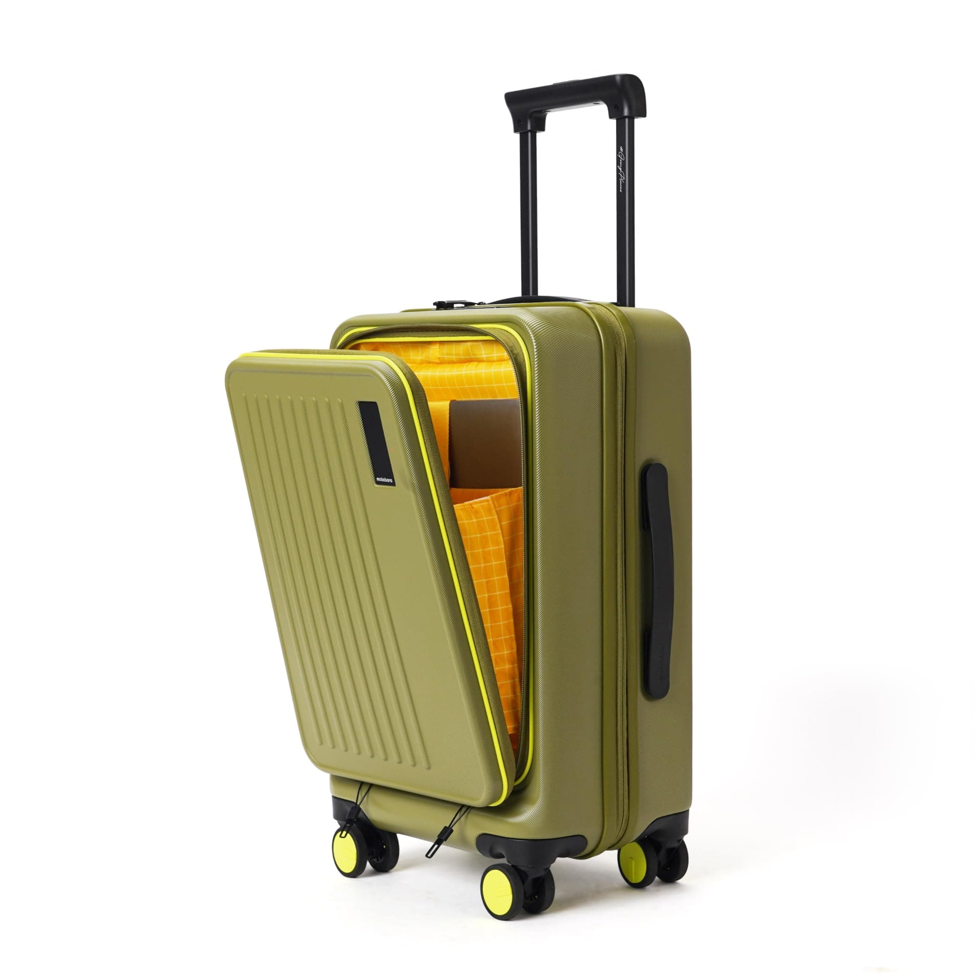 Mokobara Transit Cabin Pro Luggage Trolley Bag-56cm(40L),Lightweight Polycarbonate Hardshell,Front Tech Compartment Fits 15.6" Laptop,TSA Lock,8 Silent Wheels,For 3-5 Day Trip,Olive(So Matcha Limeray)