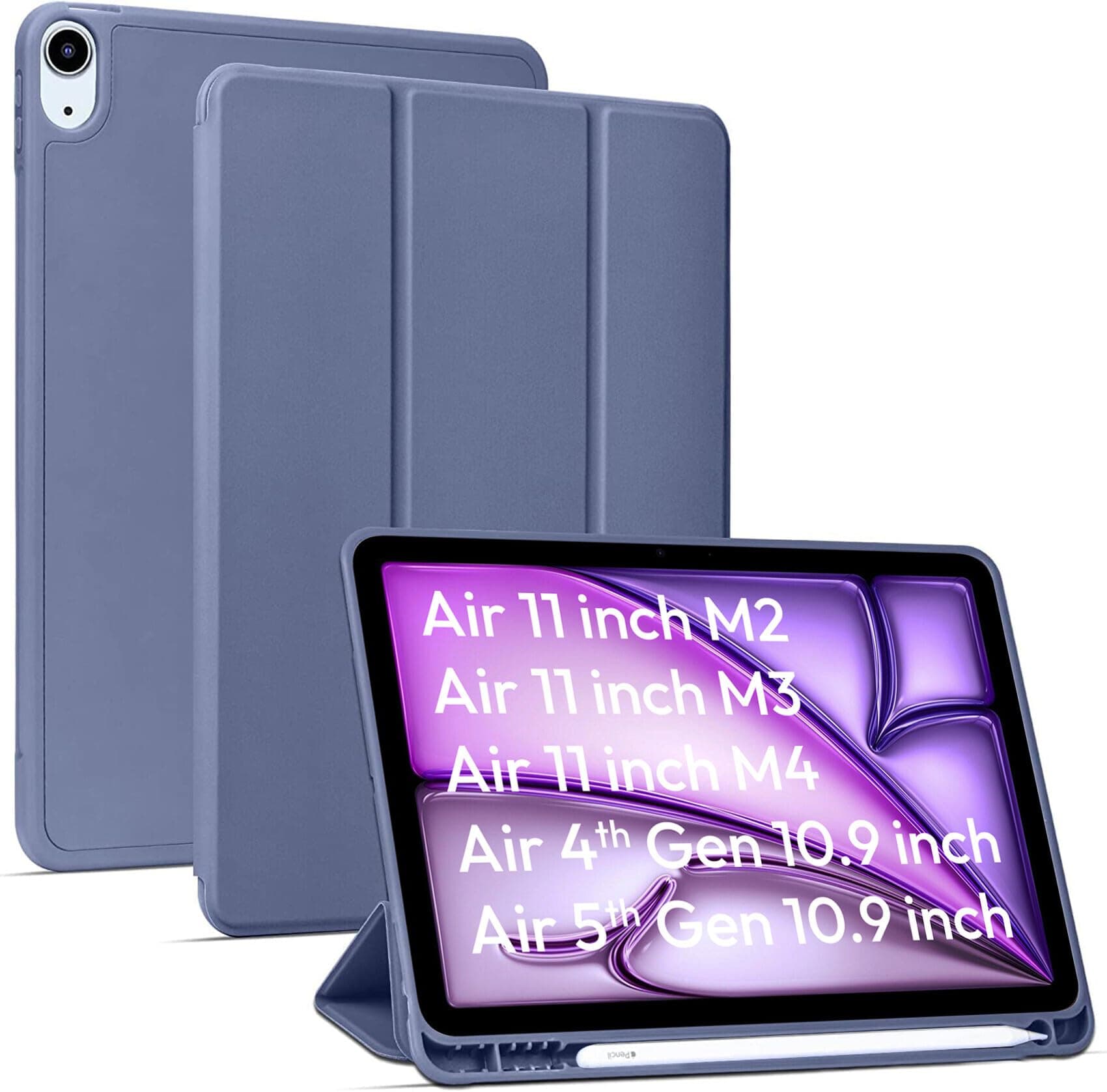Robustrion Case Cover for iPad Air 11 inch Cover M4 / M3 / M2 / iPad Air 5th Generation Cover/iPad Air 4th Generation with [Pencil Holder] for iPad Air 11 inch M4 / M3 / M2 /Air 4 5 10.9" - Lavender