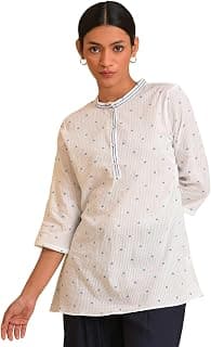 W for Woman Ecru Seer Sucker Printed Top