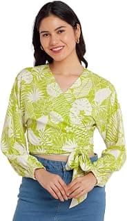 Zink London Women's Green Printed Wrap Top