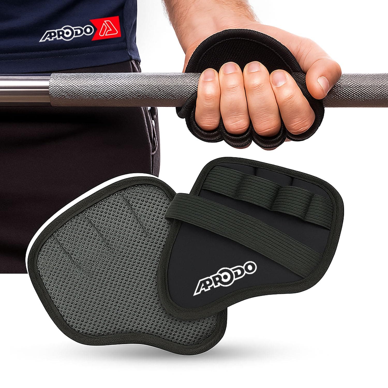 Aprodo Weight Lifting Grip Pads, for Men and Women, Free Size (Black, Neoprene, Weightlifting)