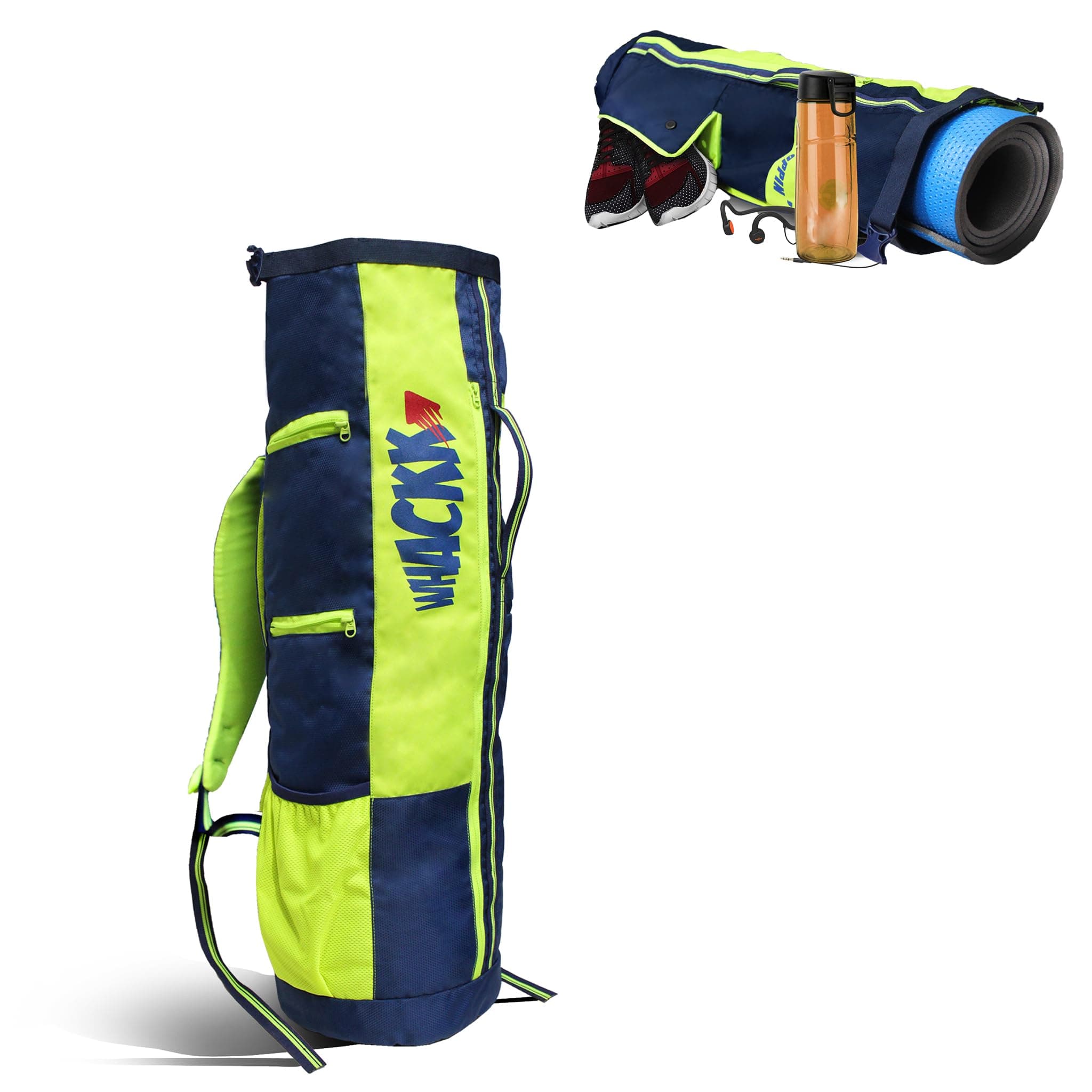 WHACKK Brute Unisex Yoga Aerobics Gym Mat Bags Air Ventilated Pocket for Shoes, Front & Top Open, Carry Way with 3-Way Options i.e. Backpack, Holdable or with a Loop (Navy Blue)