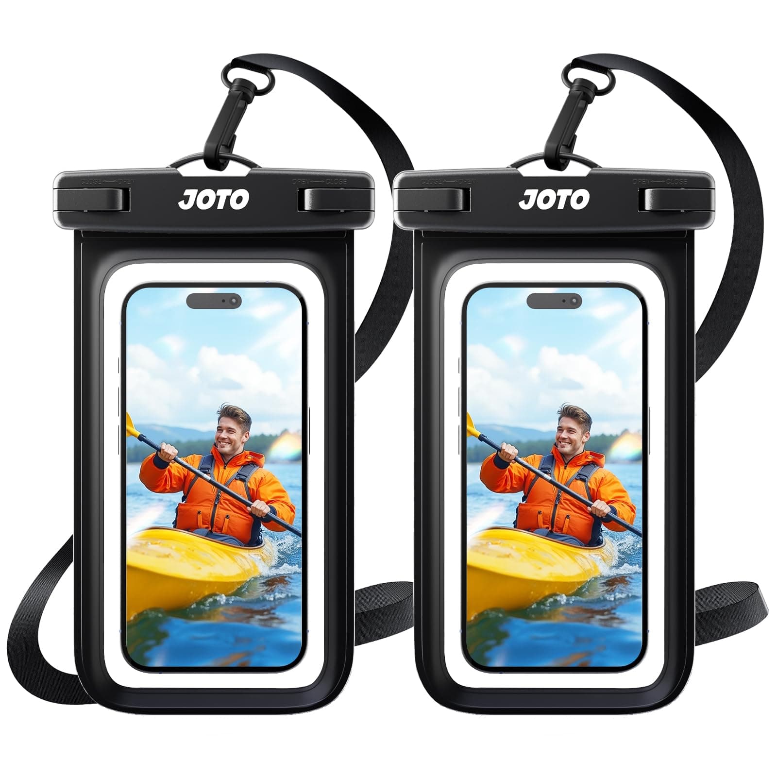 JOTO Rubber Universal Waterproof Pouch,IPX8 Waterproof Cellphone Dry Bag Underwater Case For iPhone 11 Pro Max Xs Max XR X 8 7 6S+ SE 2020,Galaxy S20 Ultra S10 S9 S8/Note10+ 9 Up To 6.9"-2 Pack,Black